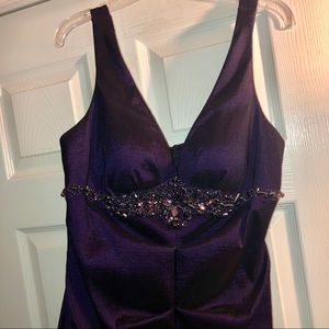 XSCAPE NWT purple beaded ruched dress